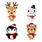 Cute animals and Snowman in Christmas holidays. Raindeer, penguin, bear, snowman cartoon character