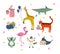 Cute Animals Wearing Party Hats with Birthday Cakes and Gift Boxes Set, Cute Bunny, Giraffe, Crocodile, Tiger, Koala