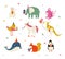 Cute Animals Wearing Party Hats with Birthday Cakes and Gift Boxes Set, Cute Cat, Elephant, Mouse, Chicken, Kangaroo