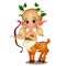 Cute animated elf girl centaur with spotted deer body on white background. Vector cartoon close-up illustration