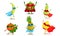 Cute Animated Fruits In Superhero Cloaks And Different Poses Cartoon Character Vector Illustration