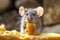 Cute animated mouse reaches for a chunk of delicious cheese