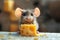 Cute animated mouse reaches for a chunk of delicious cheese