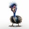 Cute Animated Ostrich With Blue Hair - Photorealistic Renderings