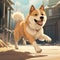 Cute Animated Shiba Inu Dog Running - Concept Art, City Portraits, Digital Painting