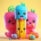 Cute animation of candy and dolls with funny faces
