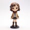 Cute Anime Figurine Of A Standing Girl - Dark Brown And Light Brown Style