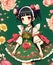 Cute anime girl fashion dressed flowers fantasy character illustration