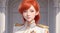 Cute Anime Girl Honor Guard White Uniform With Red Hair, AI Generative Illustration Digital Art