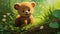 cute anime teddybear in a green forest