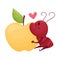 Cute Ant Character Hugging Big Apple Fruit Vector Illustration