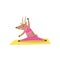 Cute antelope warming-up and stretching before training. Funny humanized animal in pink sportswear. Flat vector design