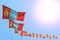 Cute any occasion flag 3d illustration - many Mongolia flags placed diagonal on blue sky with place for content