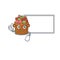 Cute apple Basket cartoon character Thumbs up bring a white board