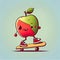 cute apple cartoon character on a skateboard, cartoon style, modern simple illustration