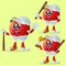 Cute apple characters playing baseball