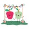 Cute apples couple in the garden kawaii characters