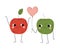 Cute Apples with Pink Balloon in Shape of Heart, Cheerful Fruits Characters with Funny Faces, Best Friends, Happy Couple