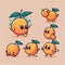 cute apricot cartoon character in different poses, cartoon style, modern simple illustration