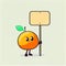 cute apricot cartoon character holding empty sign on a stick, cartoon style, modern simple illustration