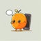 cute apricot cartoon character looking at the smartphone, cartoon style, modern simple illustration