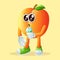 Cute apricot character drinking a green smoothie with a straw