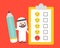 Cute Arab businessman holding giant pencil with customer feedback survey, business template for survey concept