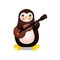 Cute arctic penguin man play at old guitar