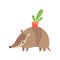 Cute Armadillo Carrying Flower Pot on its Back, Adorable Pleistocene Animal Cartoon Character Vector Illustration