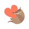 Cute Armadillo Holding Big Red Heart, Adorable Pleistocene Animal Cartoon Character Vector Illustration