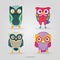 Cute artistic owls vector set