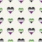 Cute asexual aromantic heart cartoon seamless vector pattern. Hand drawn isolated pride flag for LGBTQ blog. Gay love on