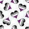 Cute asexual heart cartoon seamless vector pattern. Hand drawn isolated pride flag for LGBTQ blog. Gay love on stripe