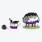 Cute asexual wooly sheep cartoon vector illustration motif set. Hand drawn isolated knitting yarn elements clipart for