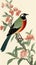 a cute asian inspired bird in an embroidery style, generative ai technology