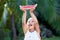 Cute asian little child girl holding watermelon fresh fruit