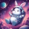 A cute astronaut bunny rabbit, in a galaxy with nebula, stars, dreamy, cartoon style