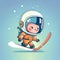 cute astronaut cartoon character on skis, cartoon style, modern simple illustration