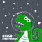 Cute Astronaut dinosaur. Space theme t-shirt print for kids. Creative vector childish background for fabric, textile, nursery