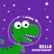 Cute Astronaut dinosaur. Space theme t-shirt print for kids. Creative vector childish background for fabric, textile, nursery