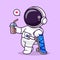 cute astronaut drink boba milk tea with skateboard cartoon vector icon illustration