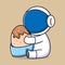 Cute astronaut eating cake cartoon