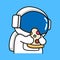 Cute astronaut eating pizza cartoon