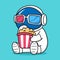 Cute astronaut eating popcorn cartoon