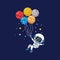 Cute astronaut fly in space with planet shape balloons.