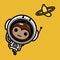 cute astronaut monkey with banana planet