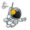 Cute Astronaut Playing Handball with Moon Ball with Black and White Line Art Drawing