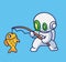 cute astronaut robot fishing salmon