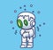 cute astronaut robot freezing snow. Isolated cartoon person Christmas illustration. Flat Style suitable for Sticker Icon Design