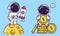 Cute astronaut sitting on gold coin cartoon vector icon illustration science business icon isolated